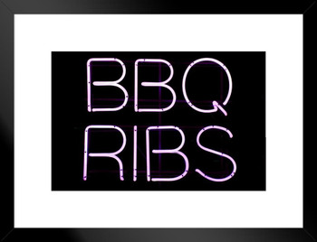 BBQ Ribs Neon Sign Illuminated Photo Matted Framed Art Print Wall Decor 26x20 inch