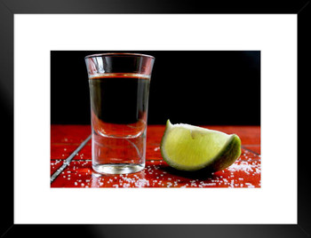 Tequila Shot with Salt and a Lime Wedge Photo Matted Framed Art Print Wall Decor 26x20 inch