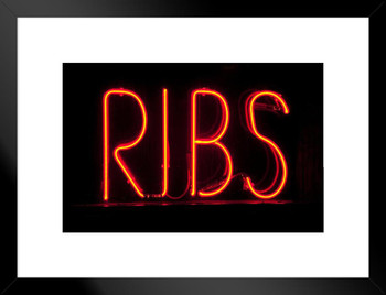 Ribs Neon Sign Illuminated Photo Matted Framed Art Print Wall Decor 26x20 inch