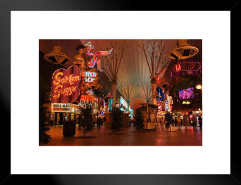 People Walking on Freemont Street Downtown Las Vegas DTLV Nevada Photo Matted Framed Art Print Wall Decor 26x20 inch