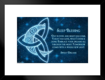 Celtic Moon Sleep Blessing by Brigid Ashwood Fantasy Art Wall Decor Tarot Illustration Celtic Ornate Wall Art Flower Knot Pattern Spiritual Art Print Decorative Matted Framed Art Wall Decor 20x26