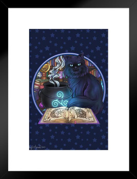 Black Cat Magic by Brigid Ashwood Fantasy Cat Poster Funny Wall Posters Kitten Posters for Wall Funny Cat Poster Inspirational Cat Poster Dark Magic Matted Framed Art Wall Decor 20x26