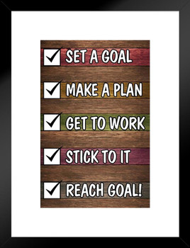 Steps To Reaching A Goal Wood Style Elementary School Sign Classroom Educational Teacher Learning Homeschool Chart Display Supplies Teaching Aide Matted Framed Art Wall Decor 20x26