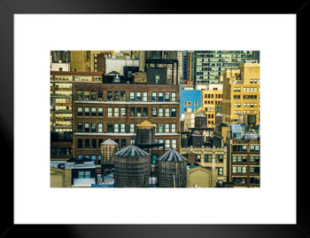 New York City NYC Manhattan Rooftops Skyline Photo Matted Framed Art Print Wall Decor 26x20 inch