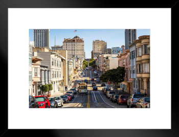 Cable Car on Hyde Street Near Broadway in San Francisco California Photo Matted Framed Art Print Wall Decor 26x20 inch