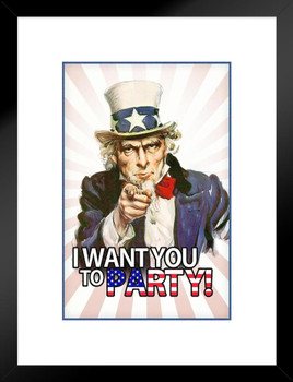 I Want You To Party Uncle Sam Funny Matted Framed Art Print Wall Decor 20x26 inch