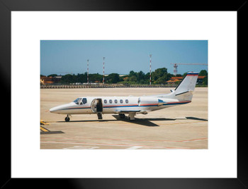 Small Private Airplane Jet Sitting on Tarmac Photo Photograph Matted Framed Art Wall Decor 26x20