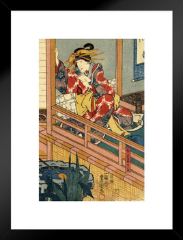 Utagawa Hiroshige by Woodblock Female in Kimono by Window Japanese Art Poster Traditional Japanese Wall Decor Hiroshige Woodblock Artwork Asian Print Decor Matted Framed Art Wall Decor 20x26