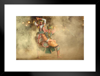 Khon Thai the Fighting Hanuman with Kumarakorn in the Ramayana Story Photo Matted Framed Art Print Wall Decor 20x26 inch