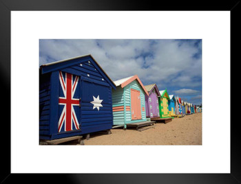 Painted Bathing Boxes in a Row Brighton Beach South Australia Photo Matted Framed Art Print Wall Decor 26x20 inch