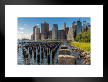 Downtown New York CIty NYC Manhattan from Brooklyn Bridge Photo Matted Framed Art Print Wall Decor 26x20 inch