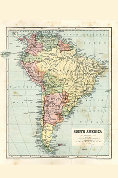 Laminated South America 19th Century Antique Style Map Travel World Map with Cities in Detail Map Posters for Wall Map Art Wall Decor Geographical Illustration Travel Poster Dry Erase Sign 12x18