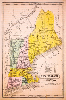 Laminated New England States 1852 Vintage Antique Style Map Poster Dry Erase Sign 12x18