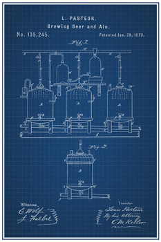 Brewing Beer and Ale Louis Pasteur 1873 Official Patent Blueprint Homebrew Fermentation Tanks Drinking Alcohol Keg Party Decoration Cool Wall Decor Art Print Poster 12x18