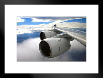 Airbus A380 Wing and Engines Close Up in Flight Photo Matted Framed Art Print Wall Decor 26x20 inch