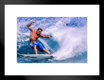 Winter Surfing on the North Shore Photo Matted Framed Art Print Wall Decor 20x26 inch