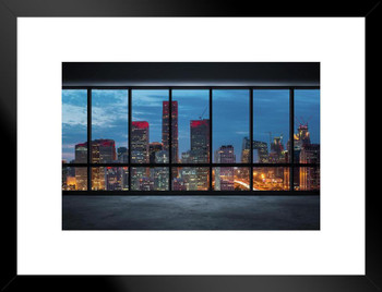 Office Window Over an Illuminated City Beijing China Skyline Photo Matted Framed Art Print Wall Decor 26x20 inch