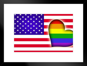 Flags of Gay Pride LGBT Rainbow and USA United States Matted Framed Art Print Wall Decor 26x20 inch