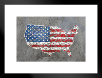 United States Outline Flag Map Stone Background Photo Matted Framed Art Print Wall Decor 26x20 inch