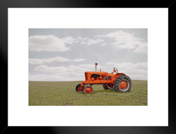 Vintage Allis Chalmers Orange Tractor in Field Photo Art Print Matted Framed Wall Art 26x20 inch