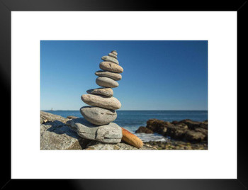 Cairn on the Shore Portland Maine Photo Matted Framed Art Print Wall Decor 26x20 inch