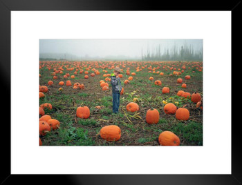 Young Boy Tries to Pick Out a Pumpkin Photo Matted Framed Art Print Wall Decor 26x20 inch