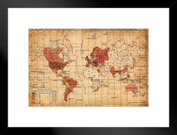 1898 German World Trade Export Antique Style Map Travel World Map with Cities in Detail Map Posters for Wall Map Art Wall Decor Geographical Illustration Matted Framed Art Wall Decor 20x26