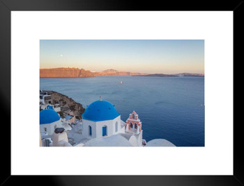 Sunset over Oia Santorini Island Greece Photo Matted Framed Art Print Wall Decor 26x20 inch