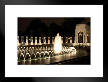 World War II Memorial at Night Washington DC Photo Matted Framed Art Print Wall Decor 26x20 inch