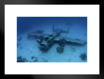 WWII North American B25 Mitchell Underwater Wreck Photo Photograph Matted Framed Art Wall Decor 26x20