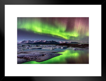 Aurora Borealis on Iceland Photo Matted Framed Art Print Wall Decor 26x20 inch