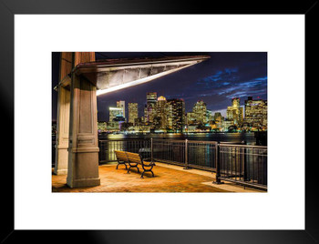 Boston Skyline from Charlestown Navy Yard Photo Matted Framed Art Print Wall Decor 26x20 inch