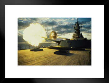 Guns Firing From the USS Iowa Photo Matted Framed Art Print Wall Decor 26x20 inch