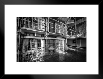 Prison Cells Alcatraz Prison San Francisco B&W Photo Matted Framed Art Print Wall Decor 26x20 inch