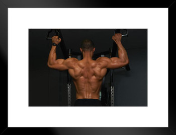 Body Builder Lifting Weights Rear View Photo Matted Framed Art Print Wall Decor 26x20 inch