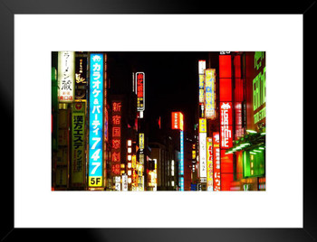 Neon Signs in Shinjuku Ward Tokyo Japan Photo Matted Framed Art Print Wall Decor 26x20 inch