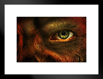 Close Up of Mans Eye and Burned Skin Horrific Photo Matted Framed Art Print Wall Decor 26x20 inch