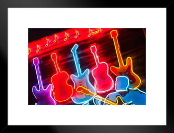 Illuminated Guitars on Beale Street in Memphis Photo Matted Framed Art Print Wall Decor 26x20 inch