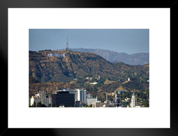 Los Angeles California Skyline Hollywood Sign Photo Matted Framed Art Print Wall Decor 26x20 inch