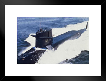 US Navy SSBN 611 USS John Marshall 608 Class Missile Boat At Sea Sub Submarine Matted Framed Art Wall Decor 26x20