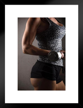 Female Bodybuilder Fitness Model with Dumbbell Photo Matted Framed Art Print Wall Decor 20x26 inch