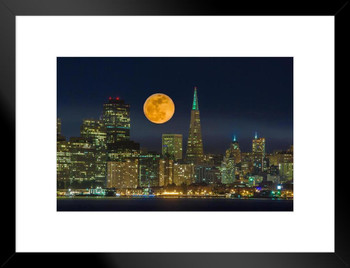 Full Moon Over San Francisco California Skyline Photo Matted Framed Art Print Wall Decor 26x20 inch
