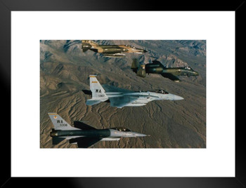F16 Fighting Falcons Flying in Formation Fighter Jet Airplane Aircraft Plane Photo Photograph Matted Framed Art Wall Decor 26x20