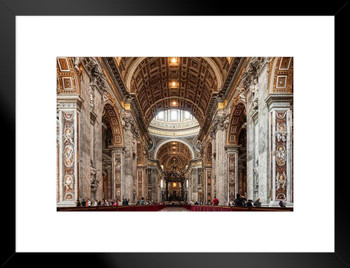 Interior of St Peters Basilica in Rome Italy Photo Matted Framed Art Print Wall Decor 26x20 inch