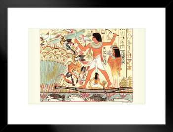 Ancient Egyptians Hieroglyphics Hunting Birds Matted Framed Art Wall Decor 26x20