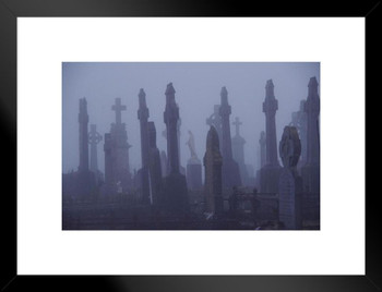 Graveyard Cemetery Photo Photograph Creepy Spooky Scary Halloween Decoration Matted Framed Art Wall Decor 26x20