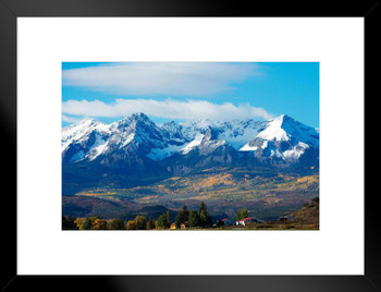 Snow Covered Rocky Mountains Rural Landscape Photo Art Print Matted Framed Wall Art 26x20 inch