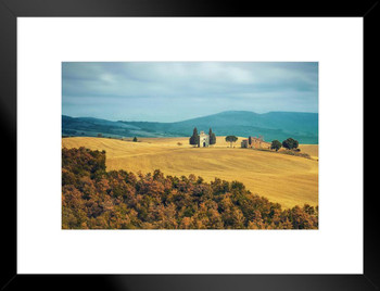 Tuscany Landscape with Chapel of Madonna Vitaleta Photo Matted Framed Art Print Wall Decor 26x20 inch
