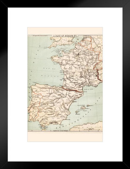 Spain and France 1869 Vintage Antique Style Map Matted Framed Wall Art Print 20x26 inch