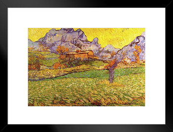 Vincent Van Gogh Meadow In Mountains Poster 1889 Nature Landscape Post Impressionist Painting Matted Framed Art Wall Decor 26x20